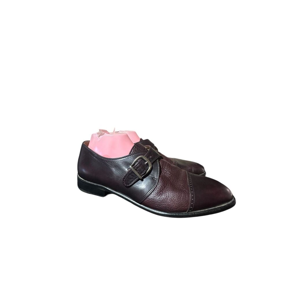 Vito Rufolo Monk Strap Buckle Burgundy Leather Shoes Mens Size 11 Made in Italy